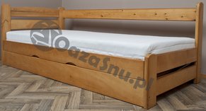 otwierane łóżko sosnowe 120x210 z pojemnikiem na pościel producent łóżek drewnianych na wymiar